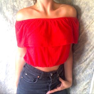 Off The Shoulder Frilly Crop Top